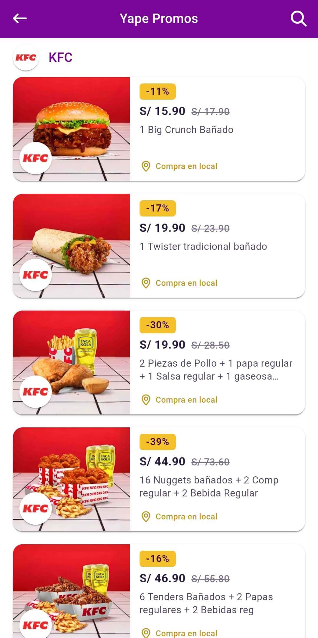 promociones con yape en kfc