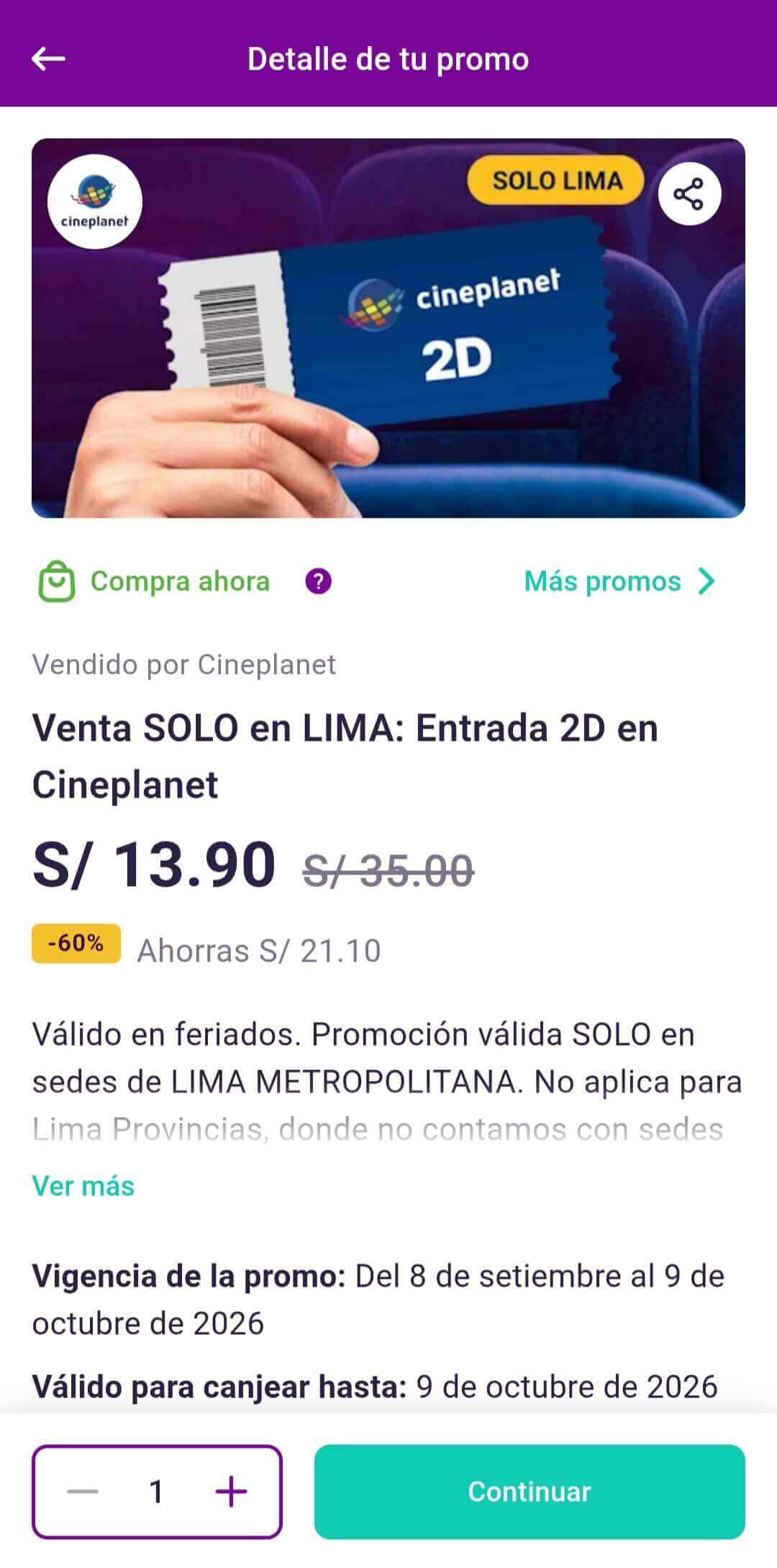promociones con yape en cineplanet